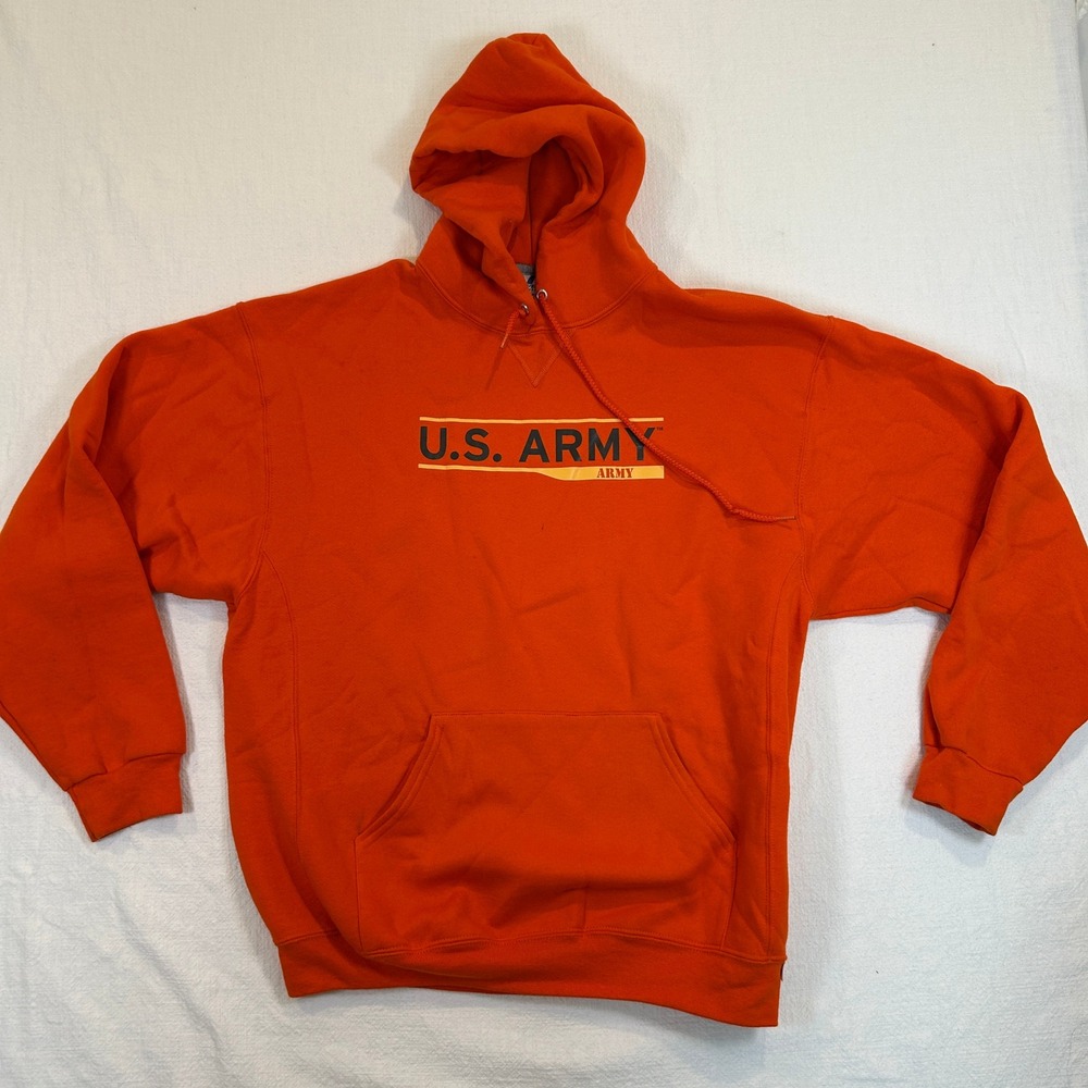Russell Athletic US Army Hoodie Orange Graphic Sweatshirt XL Mens